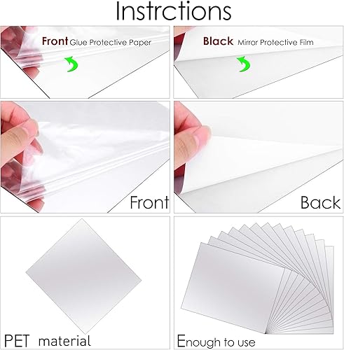 Miniatura 3 de BBTO - Paquete de 10 láminas de espejos autoadheribles, espejos de pared, Vidrio, 8.5 x 11 pulgadas