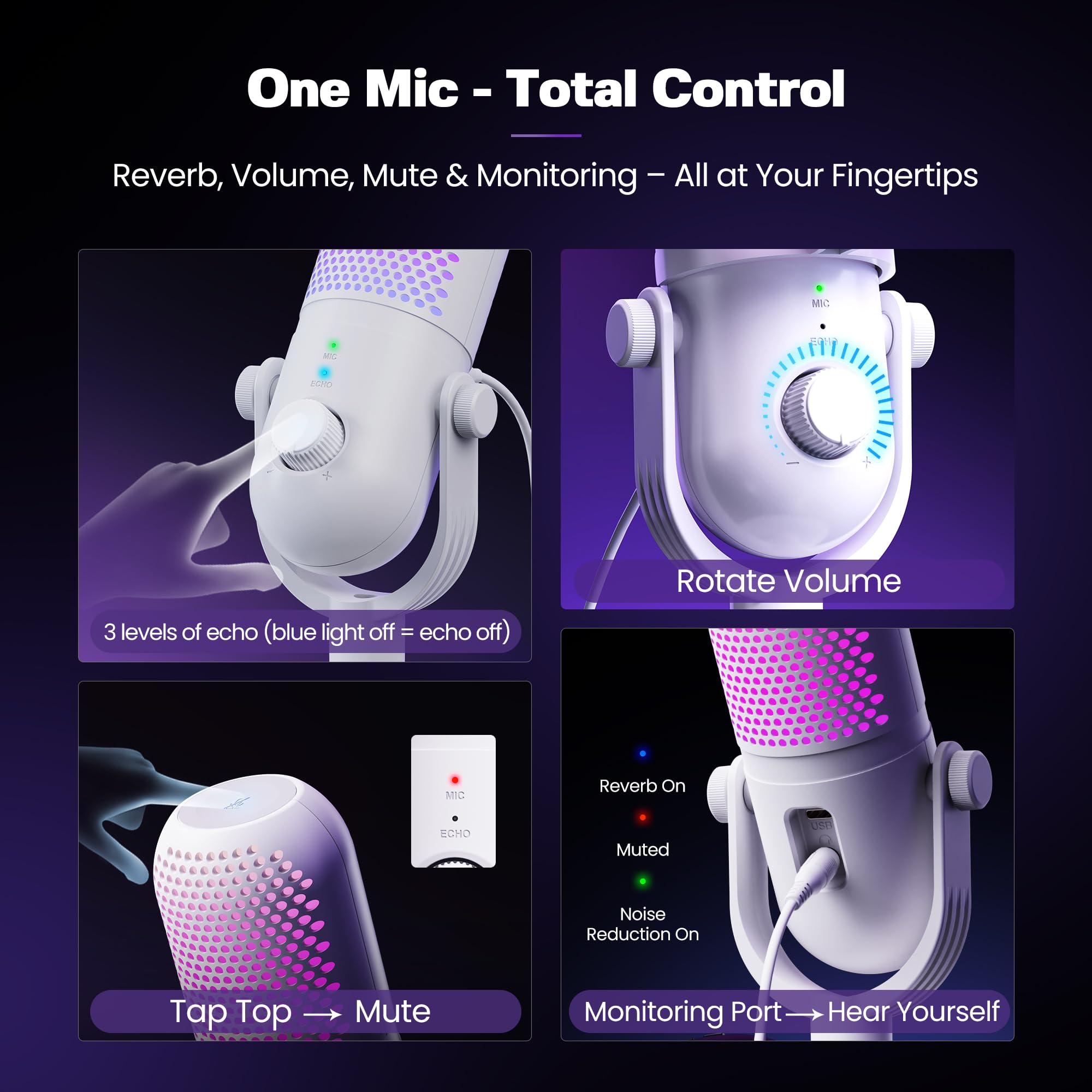 USB Microphone for PC Gaming: Condenser Microphone RGB with Stand Mic, Recording Mic for Computer & Laptop with Quick Mute - Image 4