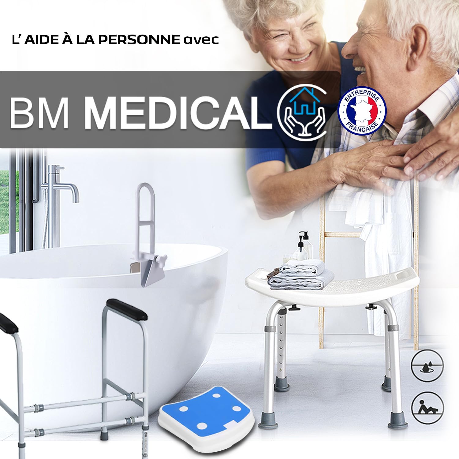 Escabeau avec Main Courante BM Médical ESC-5-MC, 5 marches - Échelle Multi-Usage intérieur et à l'extérieur