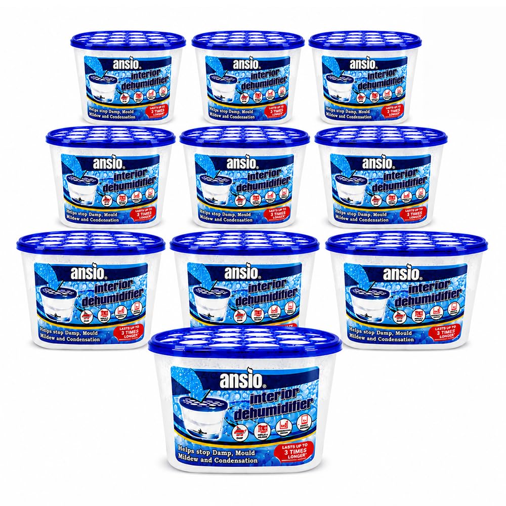 ANSIO Deshumidificador para interiores, removedor de condensación, absorbente de humedad,humedad, moho, humedad en el hogar, cocina, dormitorio, caravana, oficina, garaje, sótano 500 ml, paquete de 10