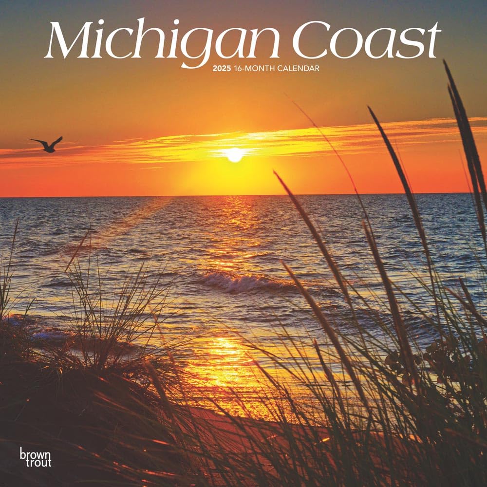 Michigan Coast | 2025 12 x 24 Inch Monthly Square Wall Calendar | Plastic-Free | BrownTrout | USA United States of America Midwest State Nature