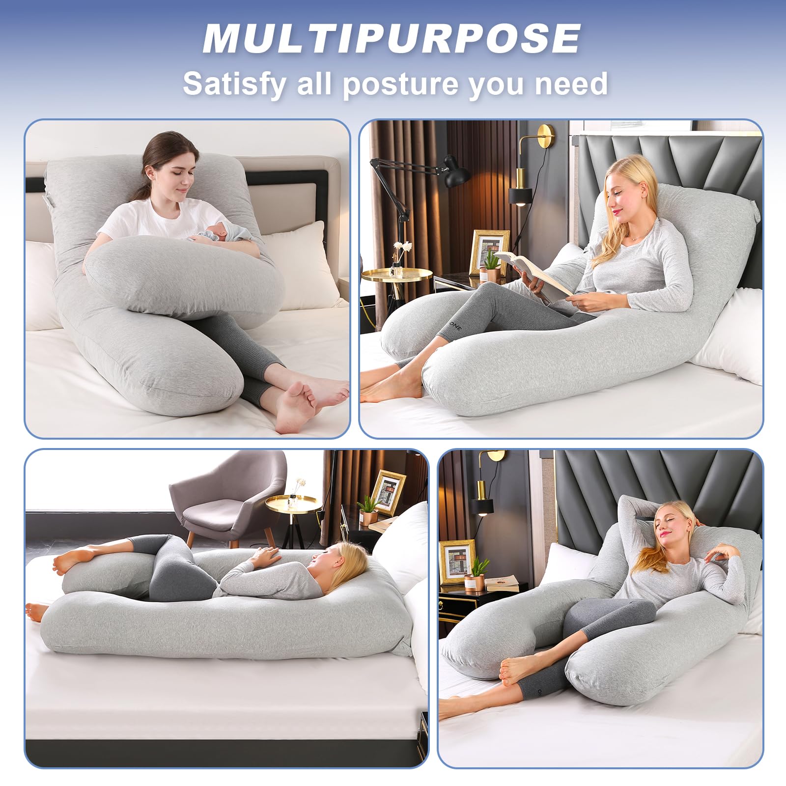 Avmvnvc Almohada Embarazada - Almohada de Embarazo - Almohada de Cuerpo Completo en Forma de U - Almohada de Maternidad con Funda de Almohada de Punto Extraíble y Lavable - 145x70 cm - Gris