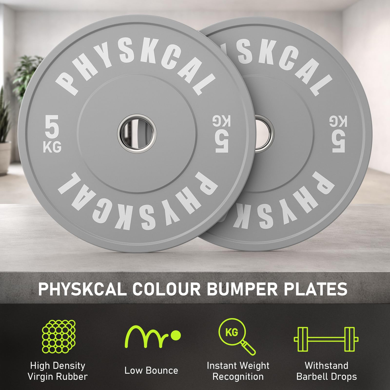 PhysKcal Kolorowe talerze do sztangi z wkładką ze stali nierdzewnej 2", standardowe talerze do sztangi IWF i zestaw tarcz do sztangi frakcyjnej 0,5 kg – 25 kg (e) 2 x 5 kg