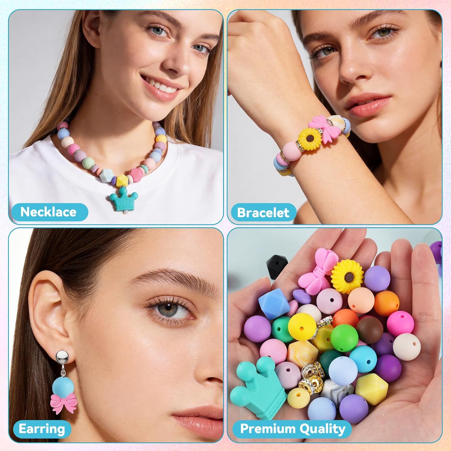 236Pcs Silicone Beads for Keychain Making, Multi-Colored Silicone Beads Bulk, Round Rubber Bead Bracelet Kit for Pens, Necklace, Jewelry Making DIY Crafts Gifts - Image 6