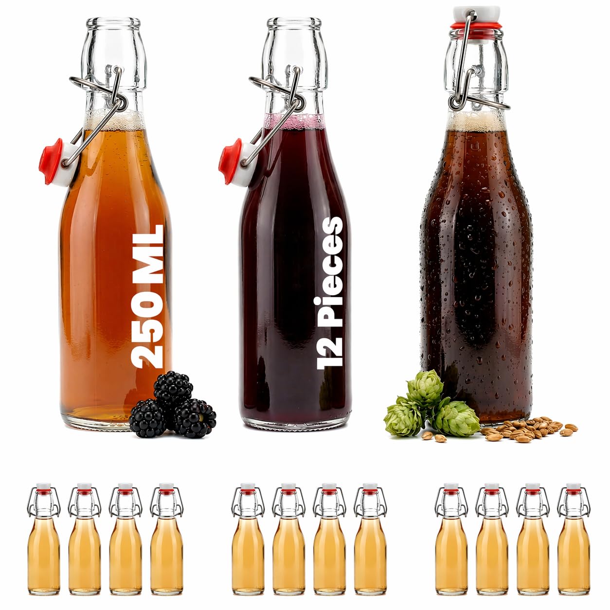 Slkfactory White Casavetro 12 X 250Ml Swing Top Bottles – 250 Ml Clip Top Airtight Glass For Oil, Vinegar, Spirits, Sloe Gin, Cordials, Preserving, Infused, Gifting