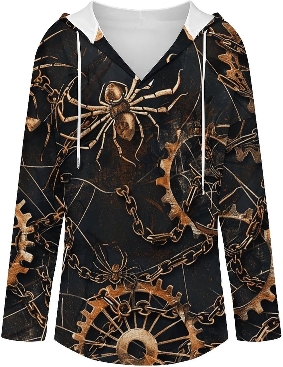 Women's V-Neck Hoodies Long Sleeve Pullover Sweatshirt with Drawstring, Loose Fit Lightweight Casual Top