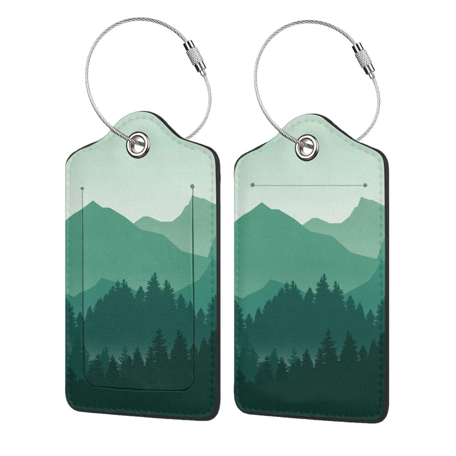 Green Mountain Luggage Tags Set of 2 Leather Stainless Steel Loop Label Tag for Travel Bag Suitcase