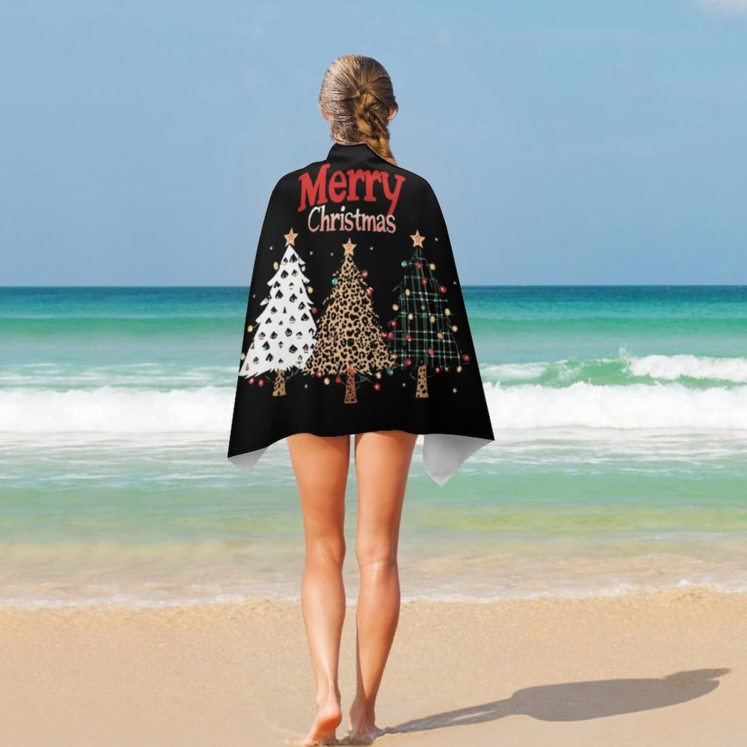 Merry Christmas Oversized Beach Towel Soft Absorbent Pool Bath Swim Towels for Adults Travel Vacation Gifts 130x80cm