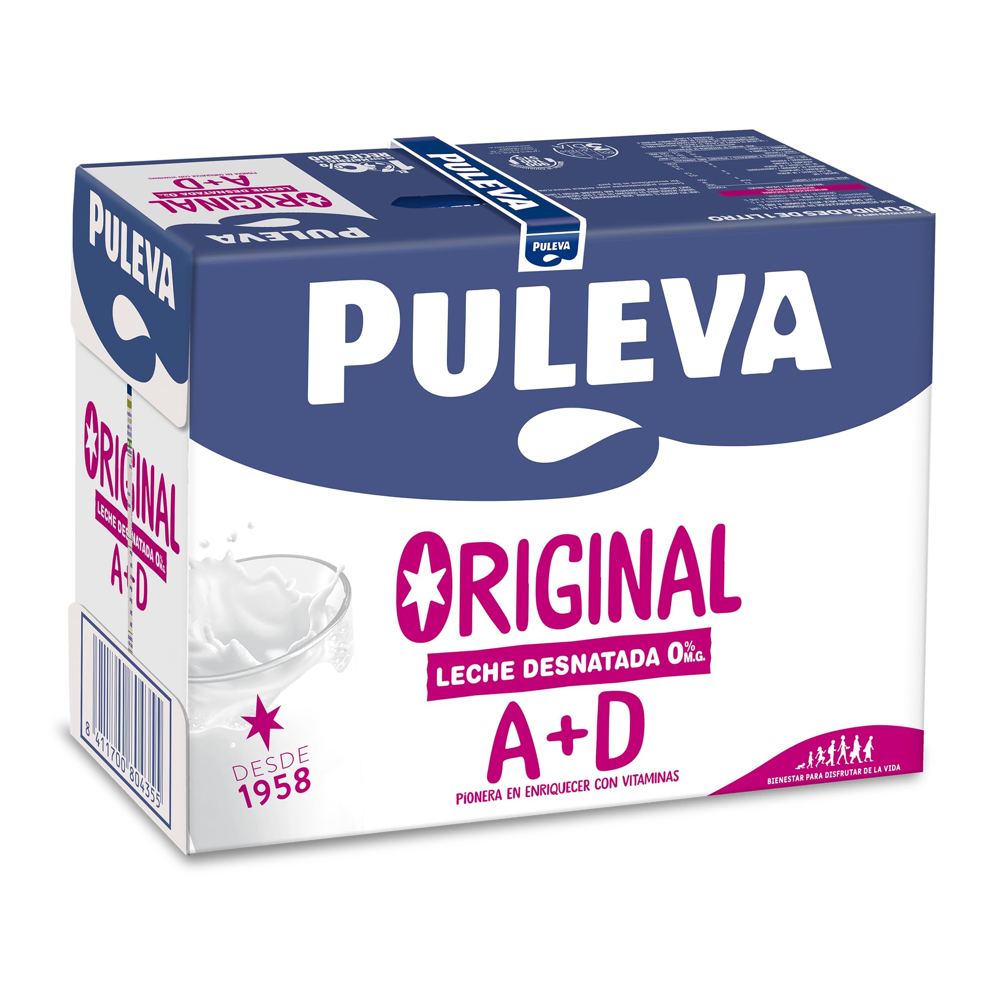 Puleva Original - Leche Desnatada con Vitaminas A y D - Sin Azúcar Añadido y Sin Gluten - Brik UHT Pack 6 x 1L — view 3