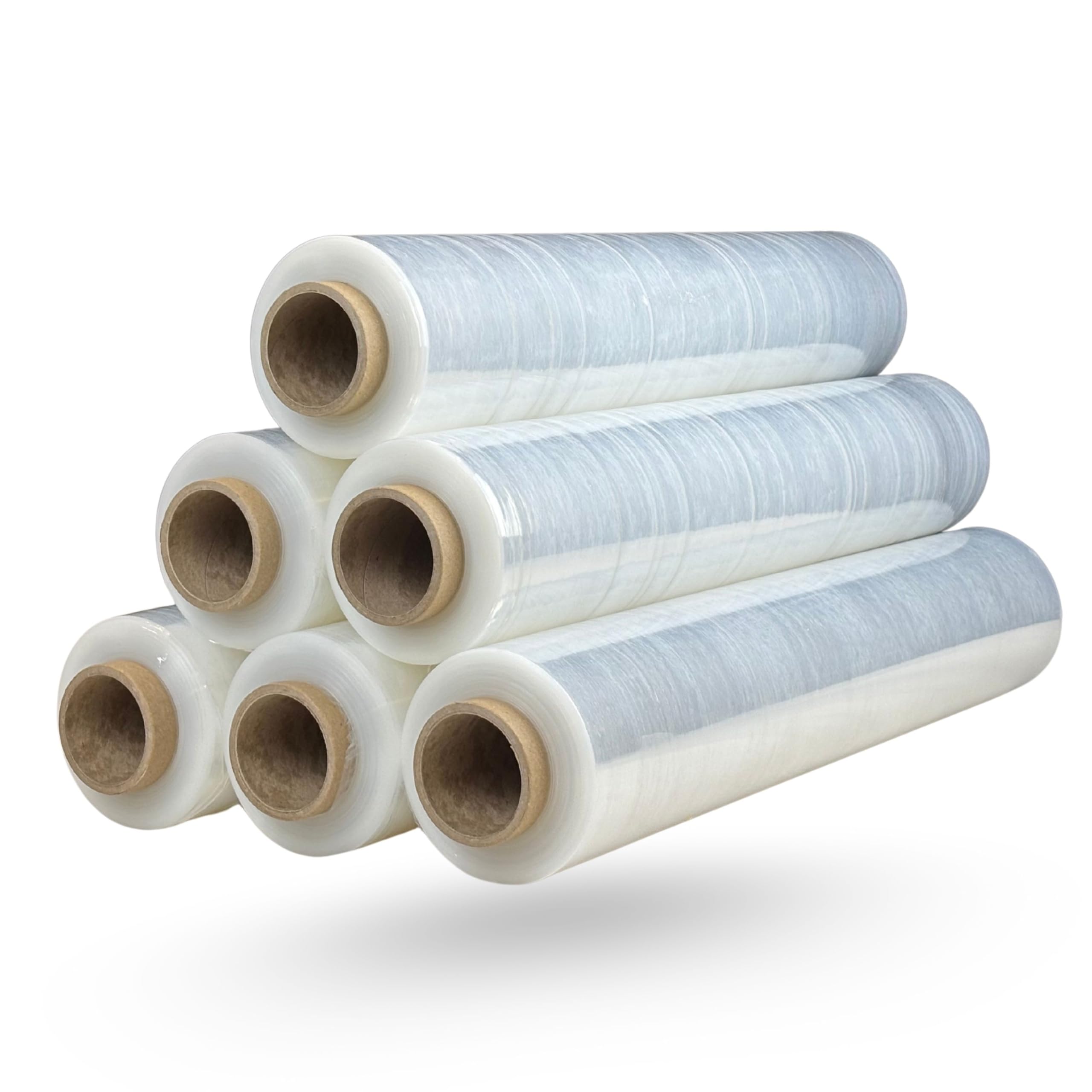 KUZI® Stretchfolie 500mm Transparent – 6 x 2,5kg Rollen Wickelfolie - Handstretchfolie extra reißfest - 23my - Verpackungsfolie für Paletten & Versand – Umzugsfolie