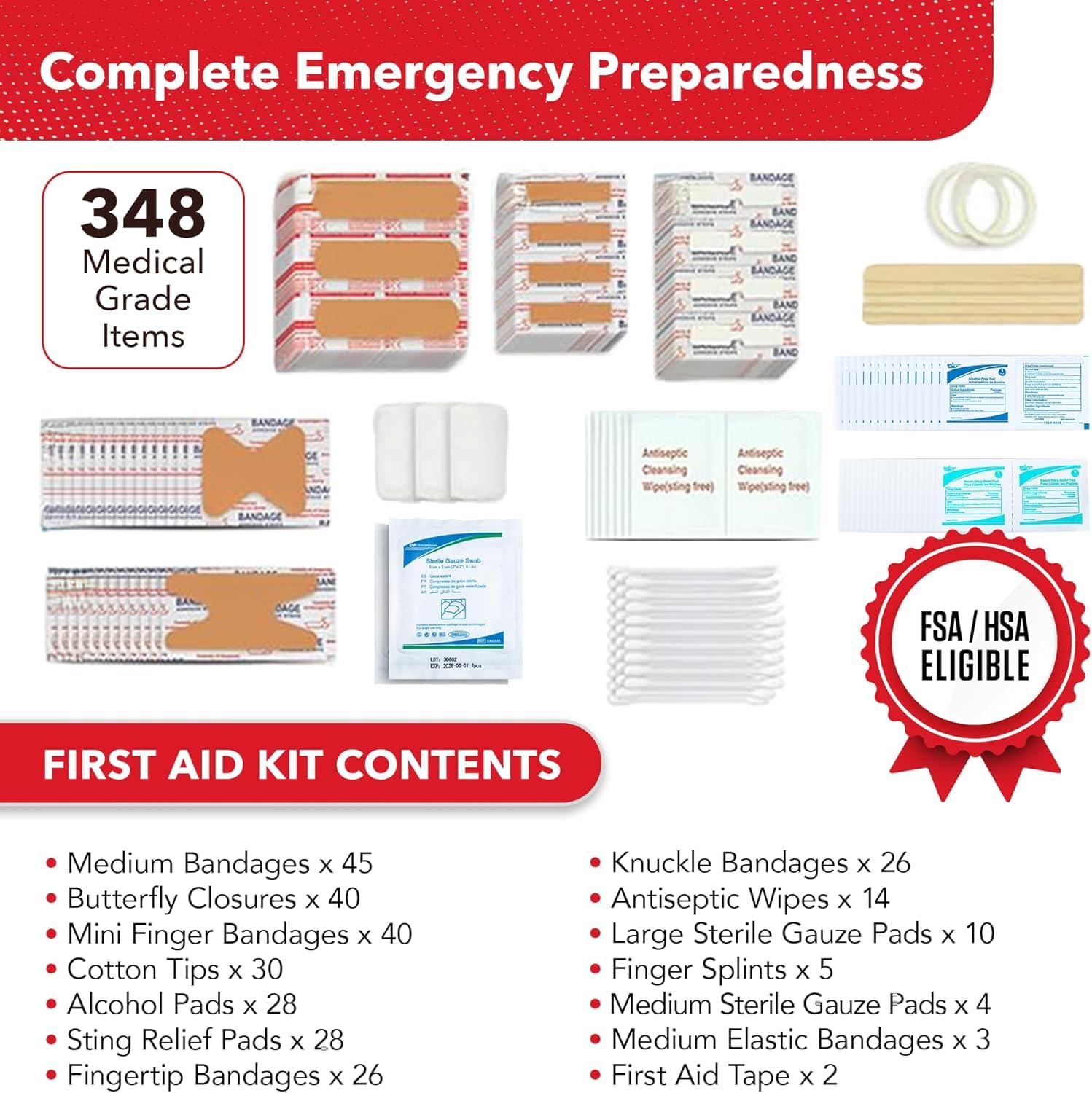 Swiss Safe Kit di pronto soccorso 2 in 1 per auto, viaggi, casa e lavoro, include mini kit per emergenze mediche, campeggio e sopravvivenza all'aperto, 348 pezzi, custodia rigida grande, confezione da