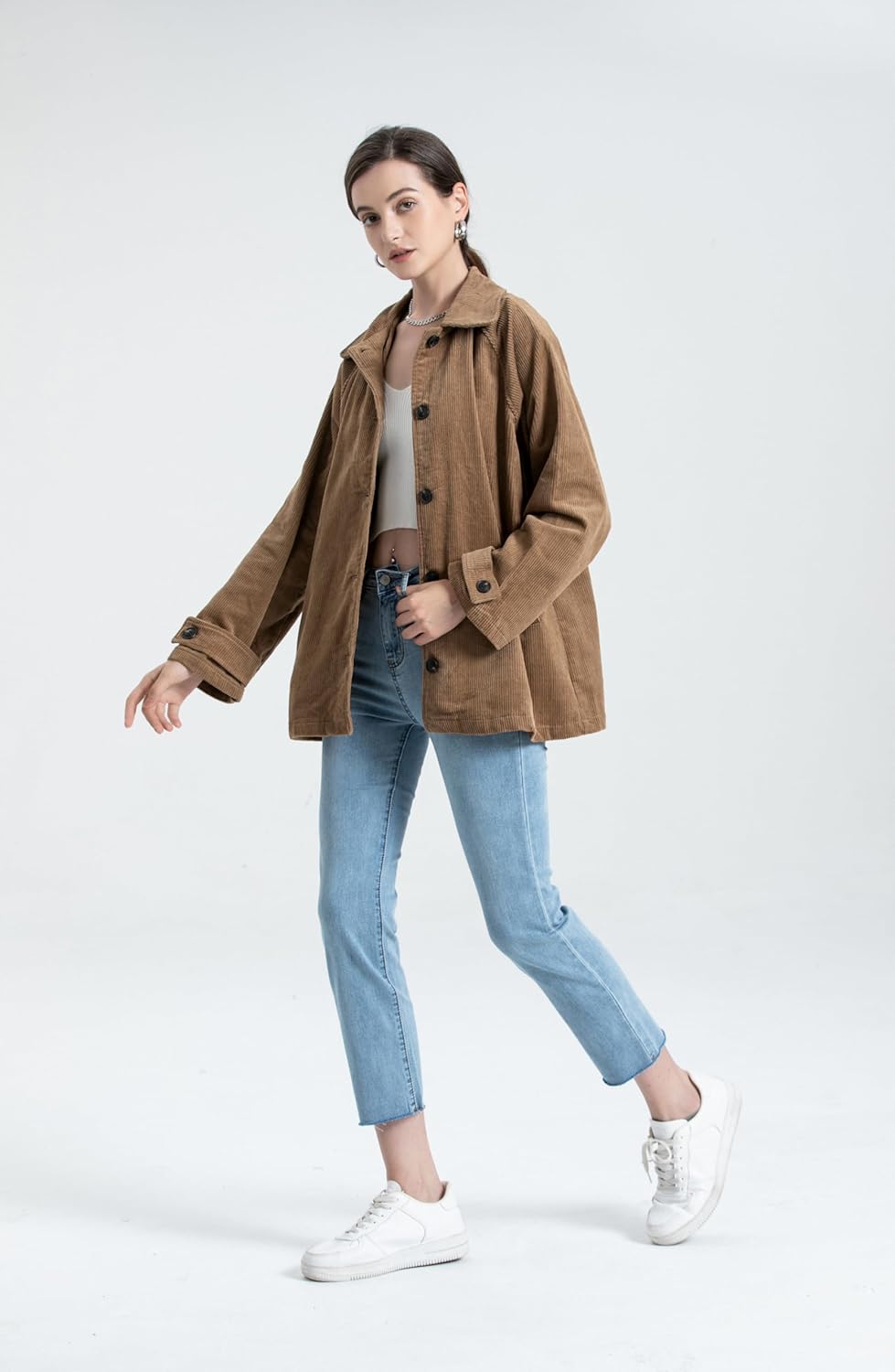 Minibee Women's Corduroy Jackets Long Sleeve Coats Button Down Outwear Tops with Pockets - Image 7