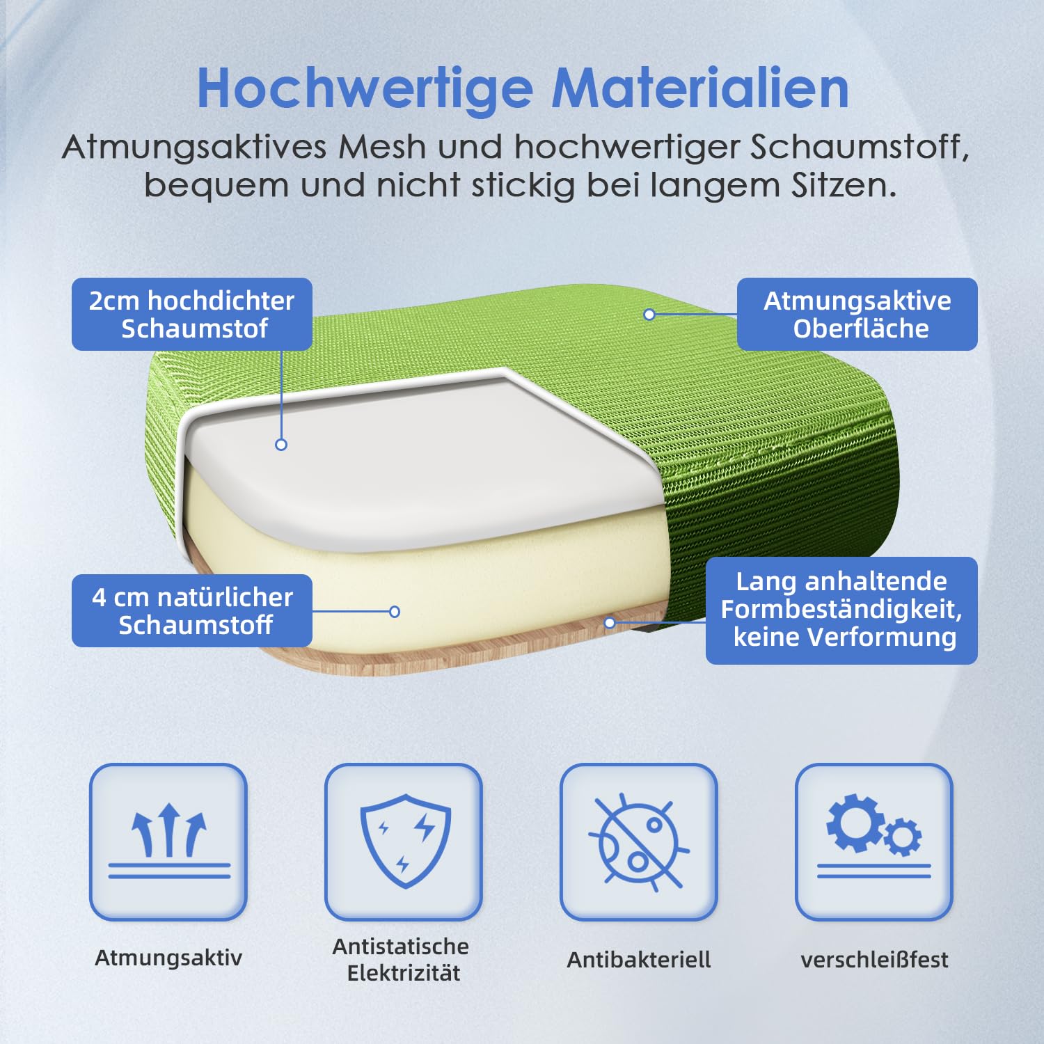 Hinonde Bürostuhl,Bürostuhl Ergonomisch,Höhenverstellbare Bürostühle,Drehstuhl mit Lendenwirbelstütze Rückenschonend,Schreibtischstuhl mit klappbare Armlehnen,Netzstuhl mit Wippfun,Grüner Bürostuhle