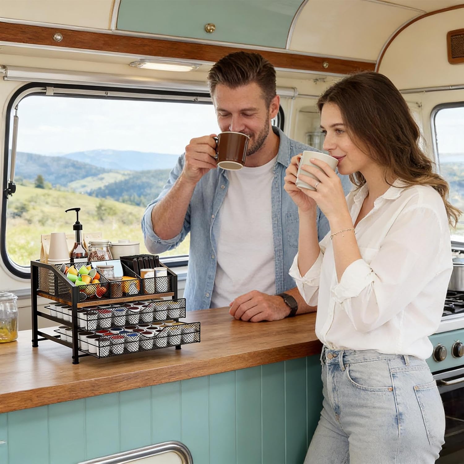 Coffee Pod Organizer, 3-Tier Container Shelf, Drawer and Counter Storage Rack, Coffee Holder, Desktop Cabinet Wall Fridge Organizer, For Home Kitchen Bar Cafe Station Use