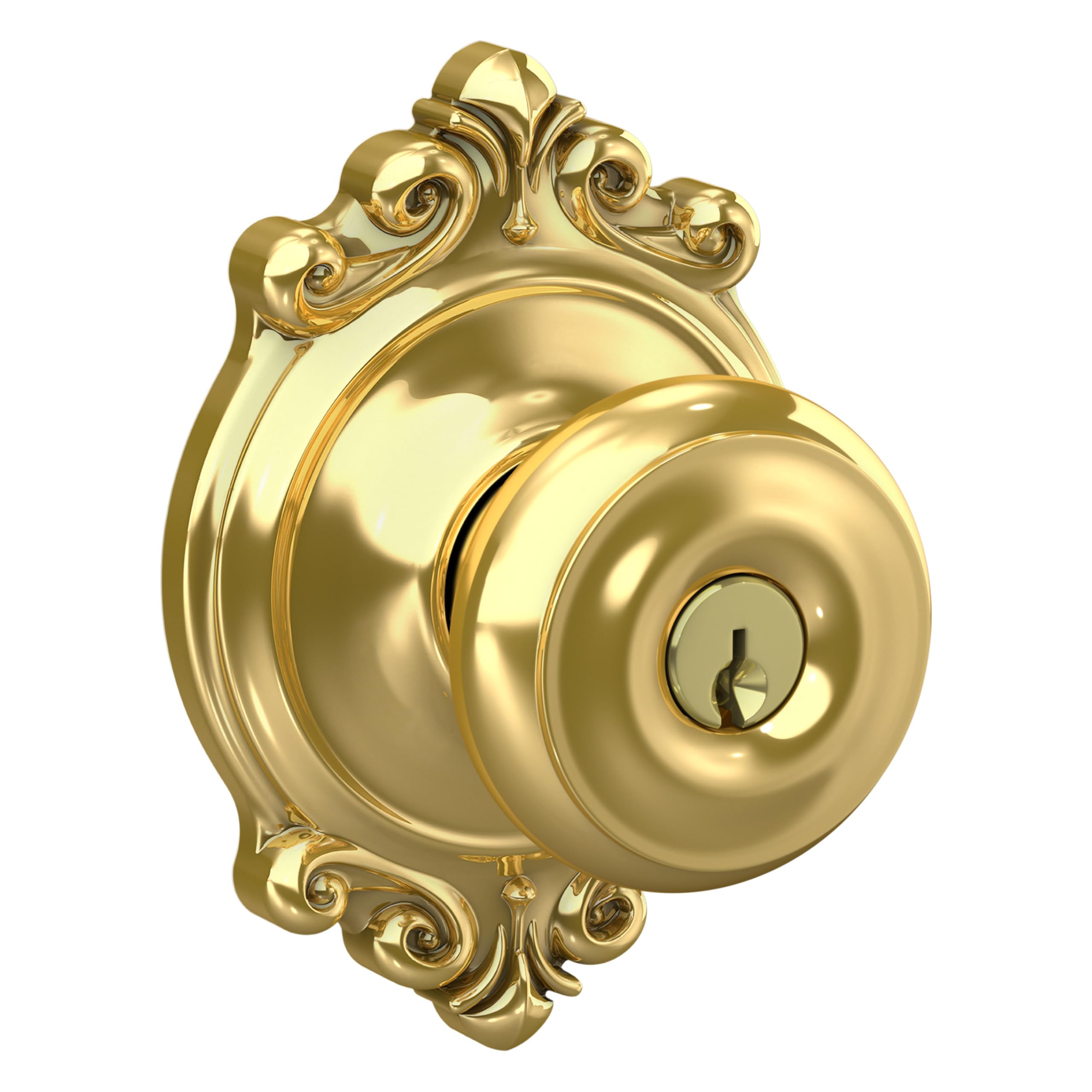SCHLAGE Georgian Keyed Entry Door Knob, Interior/Exterior, Bright Brass