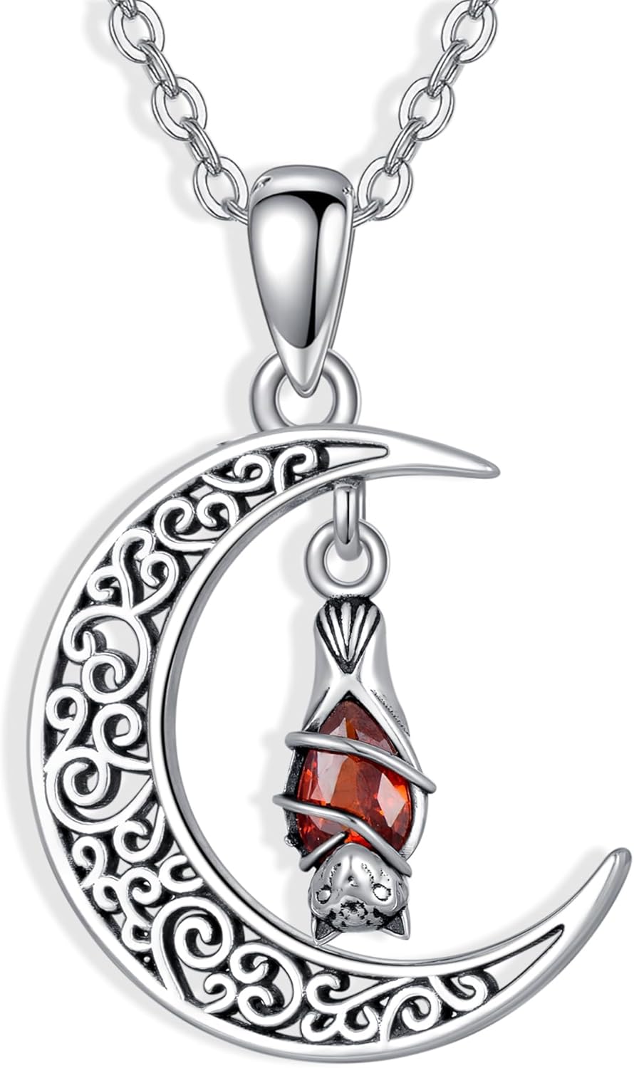 MONGAS Bat Necklace Sterling Silver Bat Pendant Necklace Halloween Bat Jewelry for Women