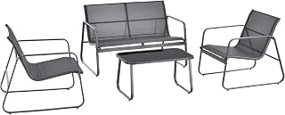 [en.casa] Set de Muebles de Jardín Palencia 4-Piezas Conjunto de Muebles de Exterior Terraza Patio Set de 2 Sillas Banco para 2 Personas Mesa de Centro Gris Oscuro y Tablero de Mesa Negro