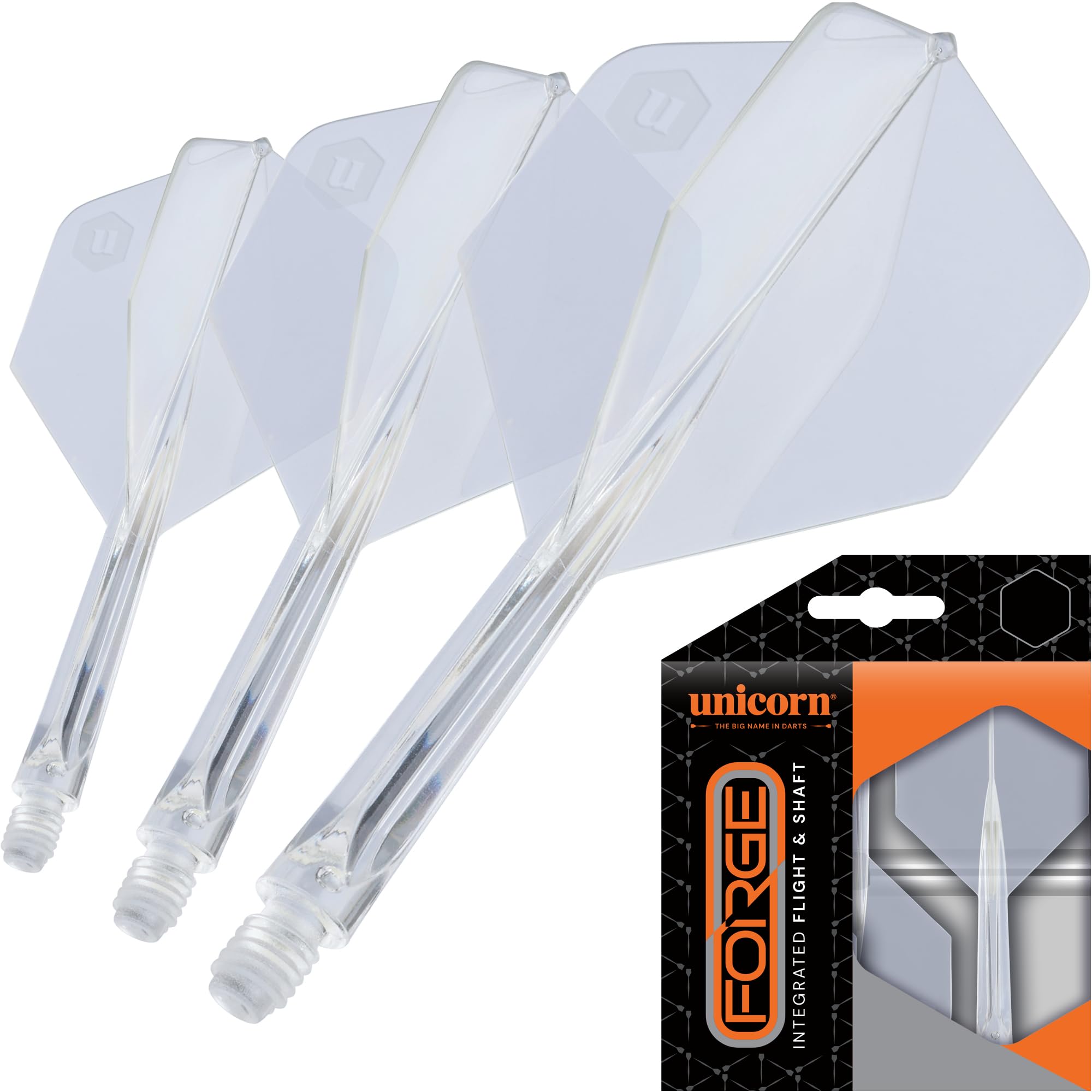 Unicorn Forge Integrated Dart Flights & Shafts - Medium Length for Smooth Throws, Reliable Accuracy & All-Round Control - Integrated Flight System - Clear