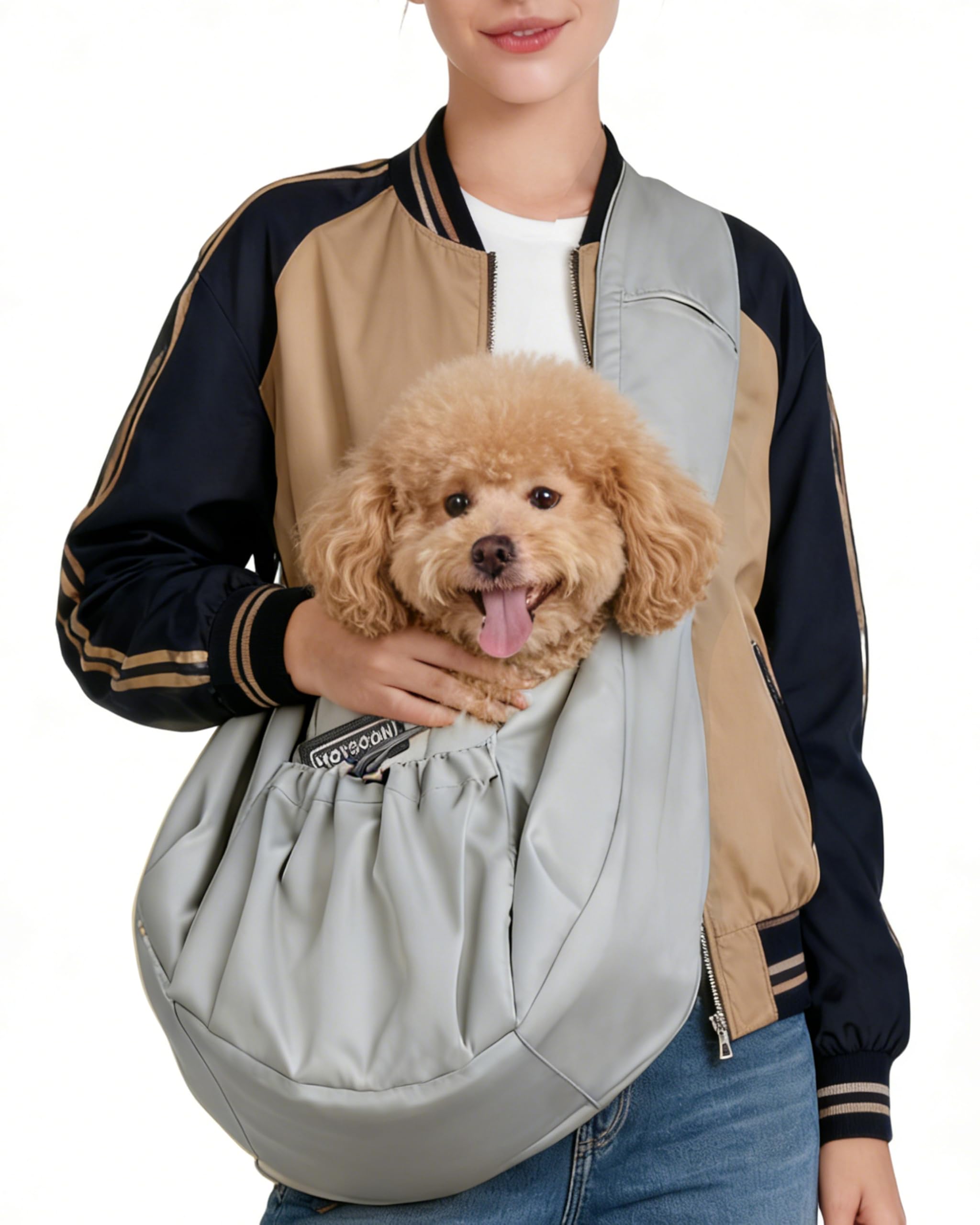 Dog Sling Carrier for Small Dogs & Cats – Hands-Free Breathable Shoulder Carrier Sling with Safety Leash & Storage Pockets,Lightweight&Anti-Fur Puppy Sling for 7-13lbs Dog.(Light Grey)