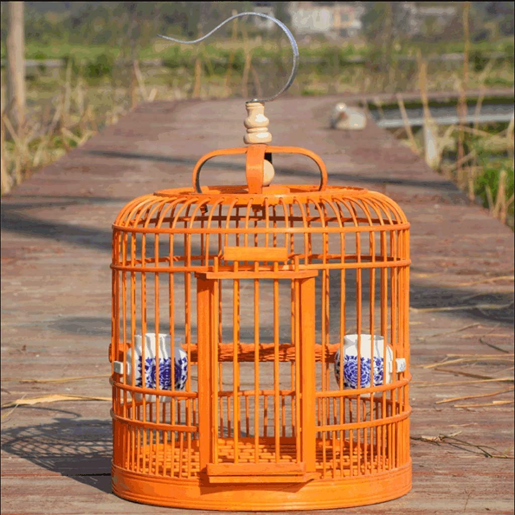 ZUMAHA Sicurezza Gabbia per Uccelli Rotonda Marrone per Uccellini, Gabbia per Uccelli Vintage con Gancio Portatile, Gabbia per Uccelli con Supporto in Legno massello Solido
