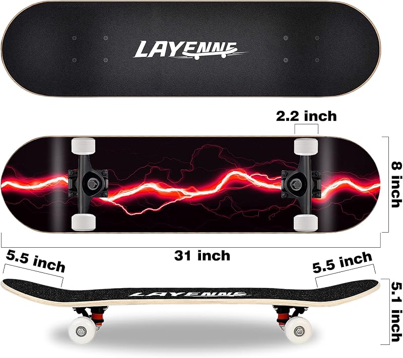 LAYENNE Gördeszka 31x8 Hüvelyk - 8 Rétegű Juharfa Lap, Piros, 150kg Teherbírás, ABEC-11 Csapágy, Kezdőknek és Haladóknak