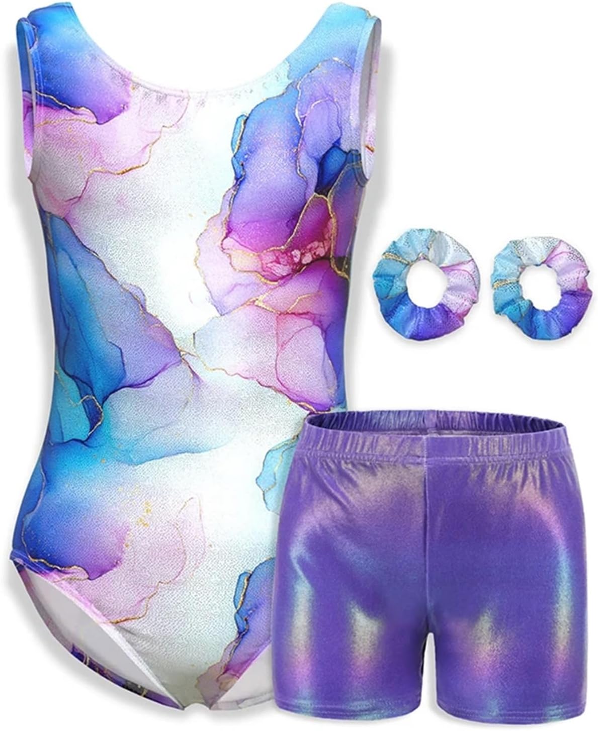 Gymnastics Leotard For Girls Marble Athletic Tumbling Outfits Sparkly Dance With Short