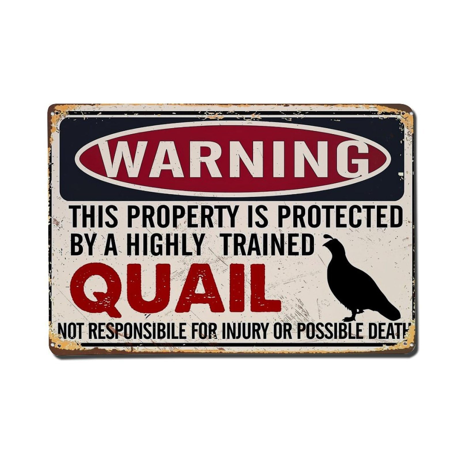 Warning Sign With Quail Silhouette Vintage Tin Sign Retro Metal Wall Decor Metal Poster, Home Bar Garage Farmhouse Cafe Wall Art Decoration 8x12Inches