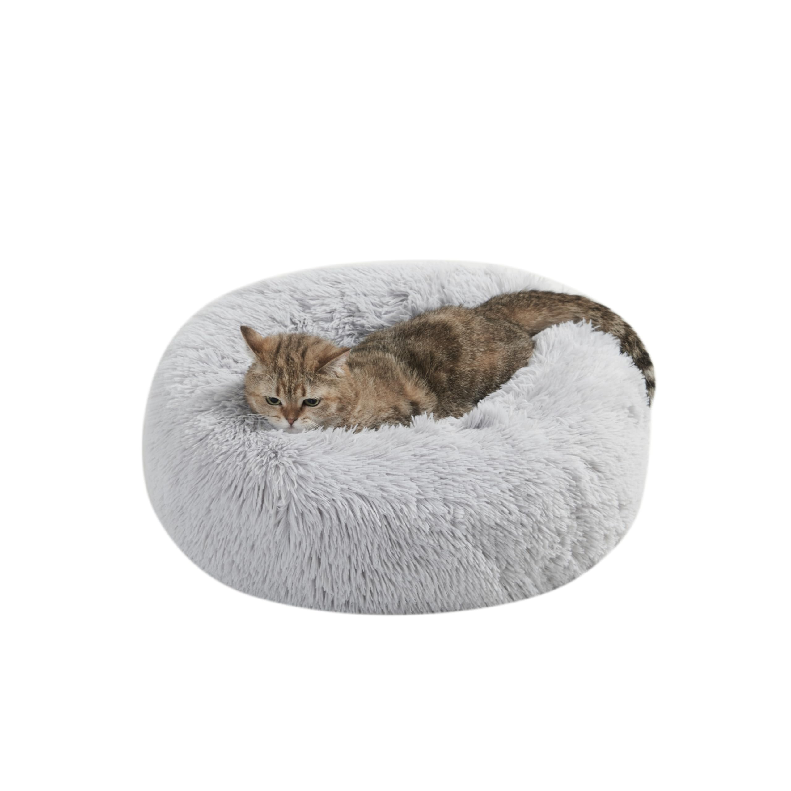 Calming Dog Bed Cat Bed - Donut Dog Bed for Samll Dogs Pet Bed, Anti-Anxiety Washable Anti-Slip Waterproof Cozy Soft Round Dog Bed Fluffy Faux Fur Plush Cushion Bed for Small Puppy (20")