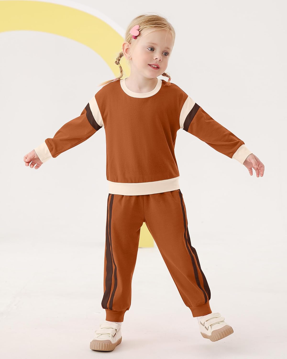 SANMIO Toddler Girl Clothes Outfits Cute Color Block Long Sleeves Top and Pants Sweatsuit 2 Piece Winter Clothing Set - Image 3