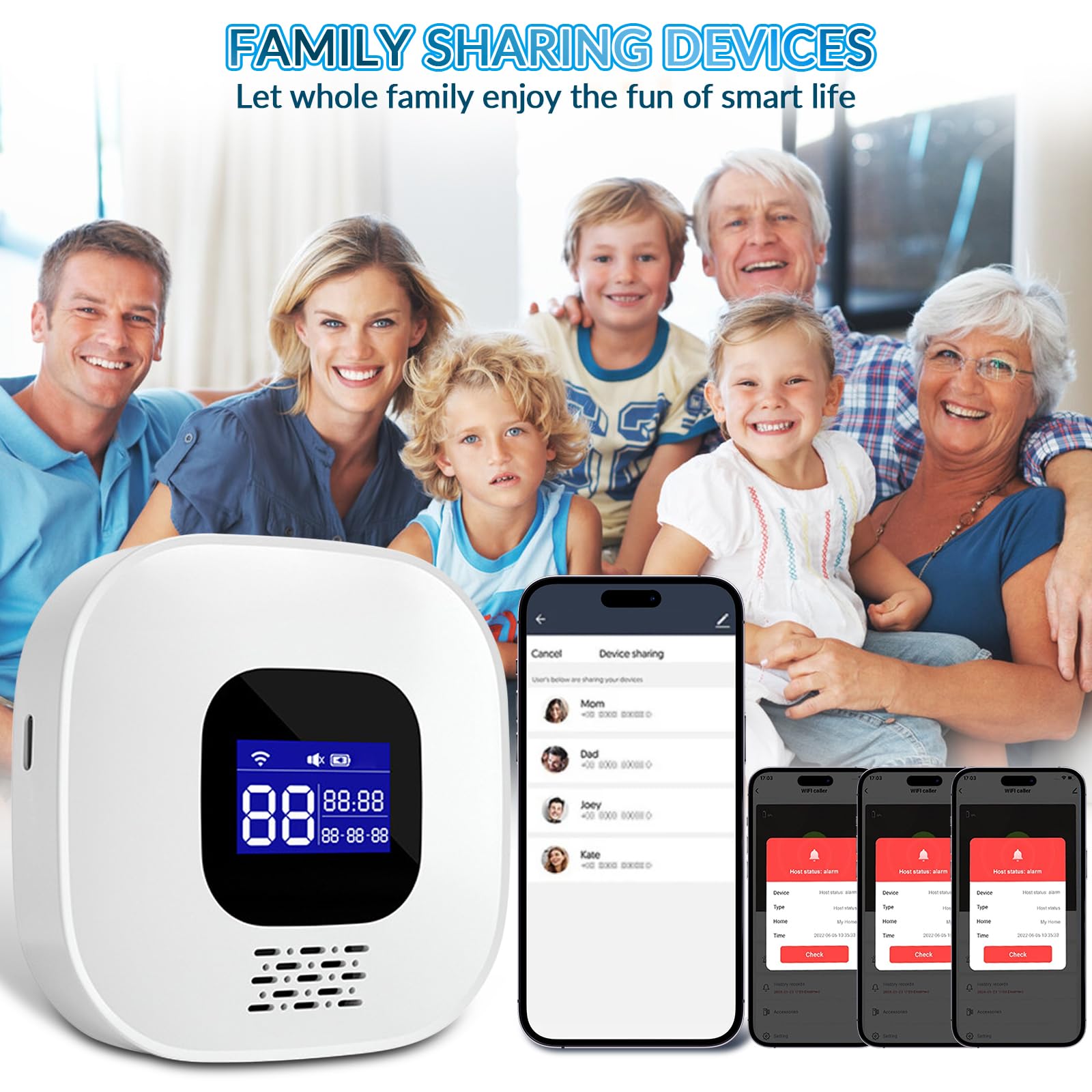 WiFi Pulsante Emergenza Anziani per Anziani Pazienti Disabili | Smart SOS Allarme Pulsante di emergenza, 1 Ricevitore + 3 Pulsante (Supporto solo 2.4GHz Wi-Fi)