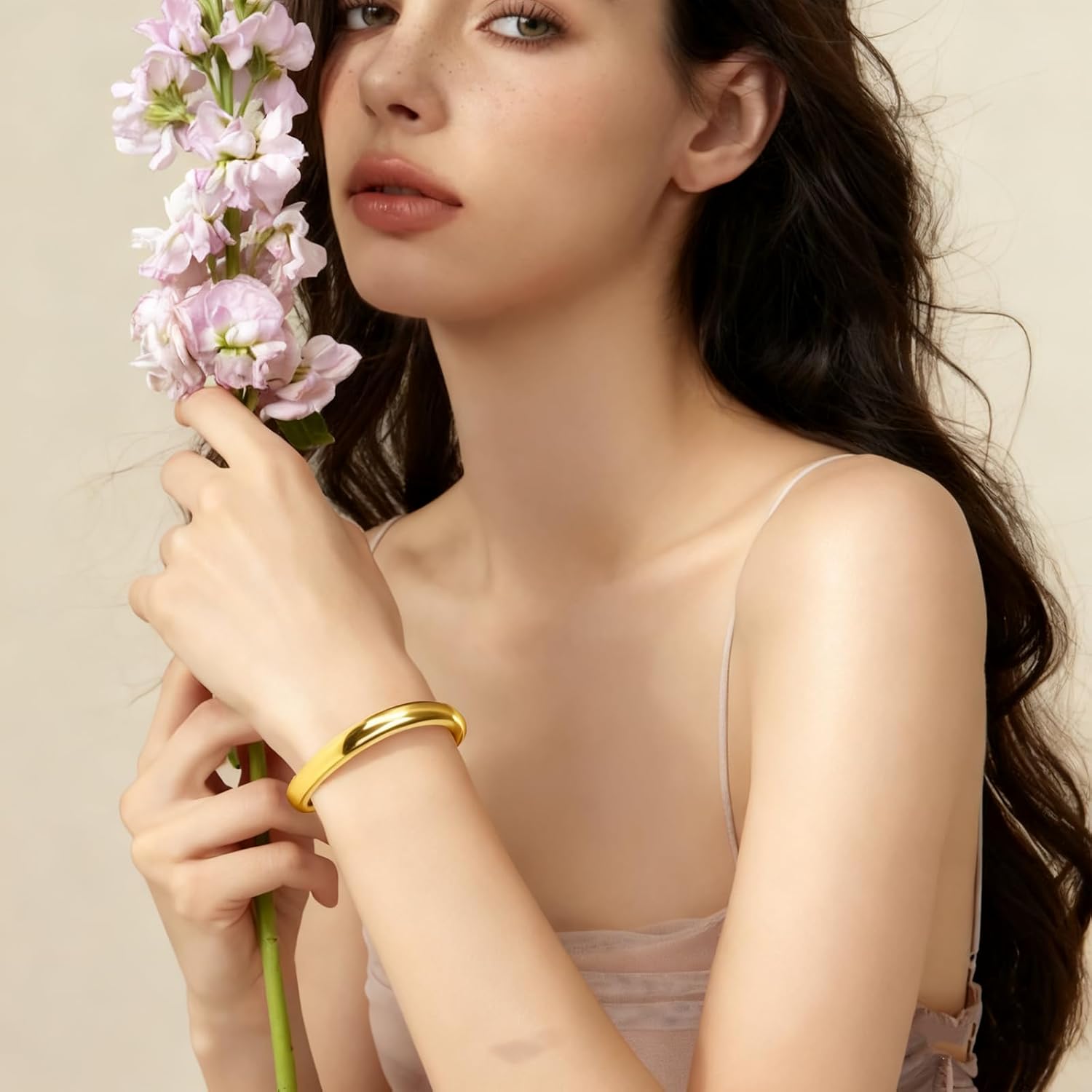 Chunky Gold Bracelets for Women - 3Pcs 14k Gold Plated Big Stackable Bangles Set, Trendy Cuff Bracelet Stack Fashion Womens Jewelry Gifts - Image 3