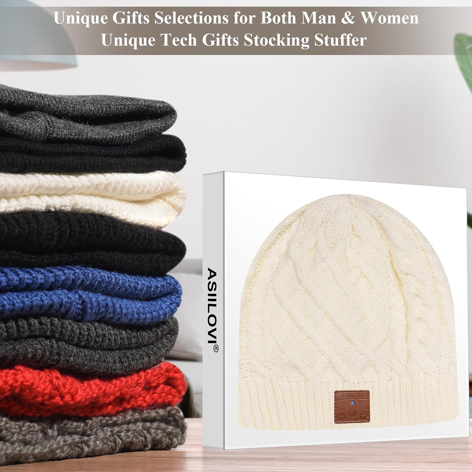 Bluetooth Beanie for Women, Double-Layer Wool Lining Bluetooth Hat Beanie for Women/Girls/Teens/Family, 20hrs Playing, Gift Packaging for Christmas Stocking Stuffers Thanksgiving (02-White) - Image 6