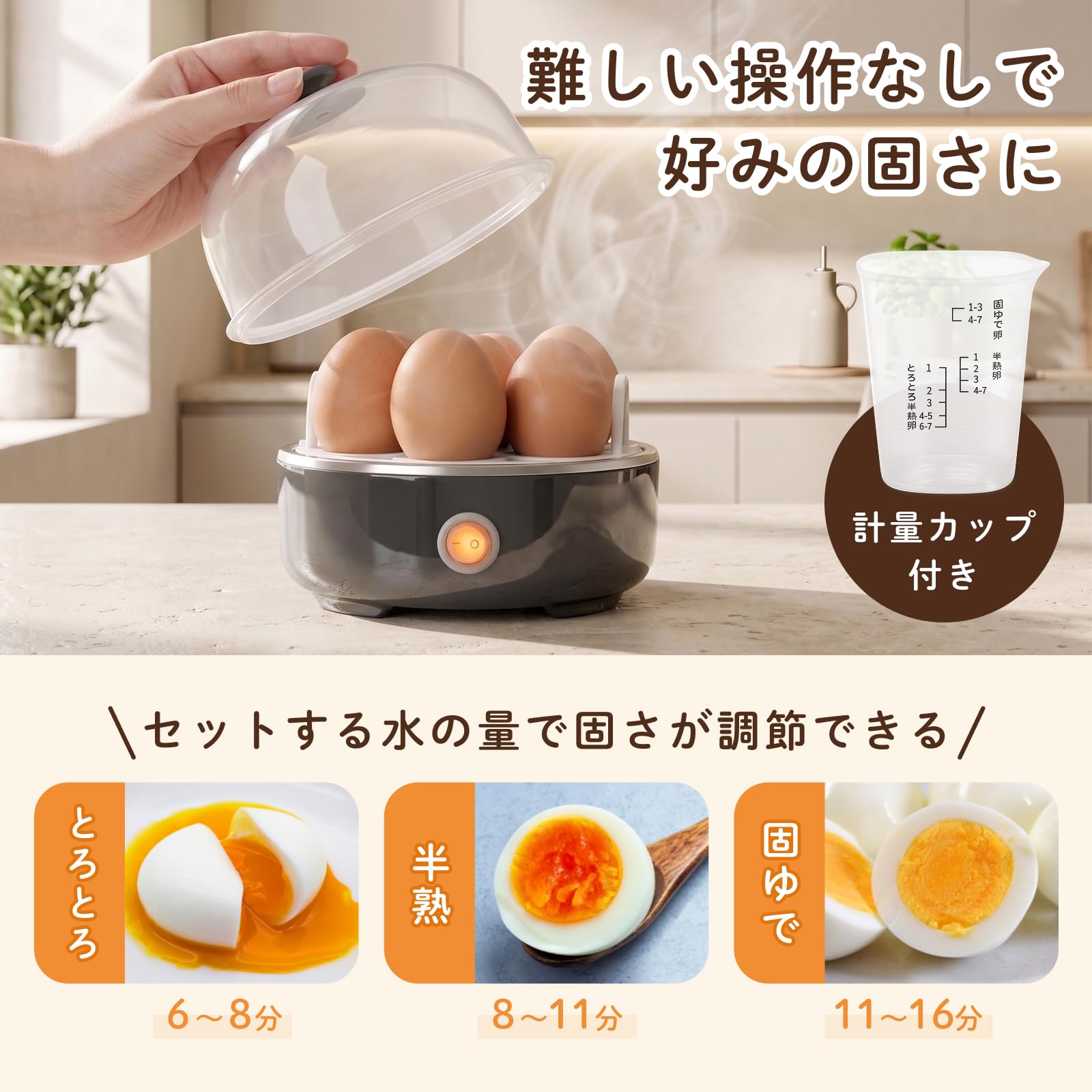 Amazon | ゆで卵メーカー 自動 最大7個 レンジ不要 固さ調節可能 電熱