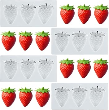 Lingzhi Strawberry Fondant Silicone Molds for Cake Decoration Cupcake Topper Chocolate Candy Sugar Craft Gum Paste Polymer Clay Set Of 4