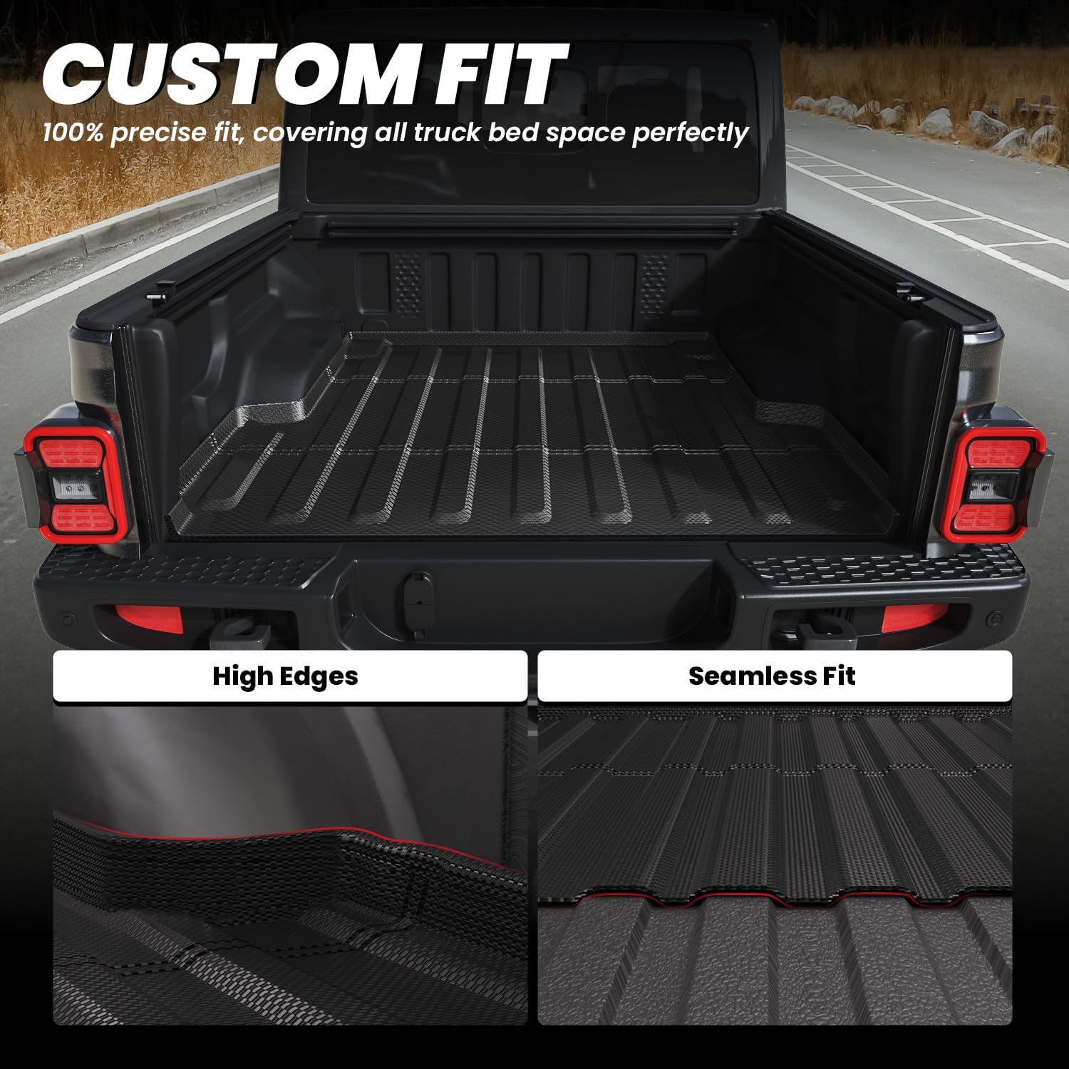 LASFIT 5FT Bed Liner for Jeep Gladiator JT 2026 2025 2024 2023 2022 2021 2020 (60 inches), All Weather TPE Custom Fit Truck Bed Mat Truck Cargo Bed Liner, Black - Image 2