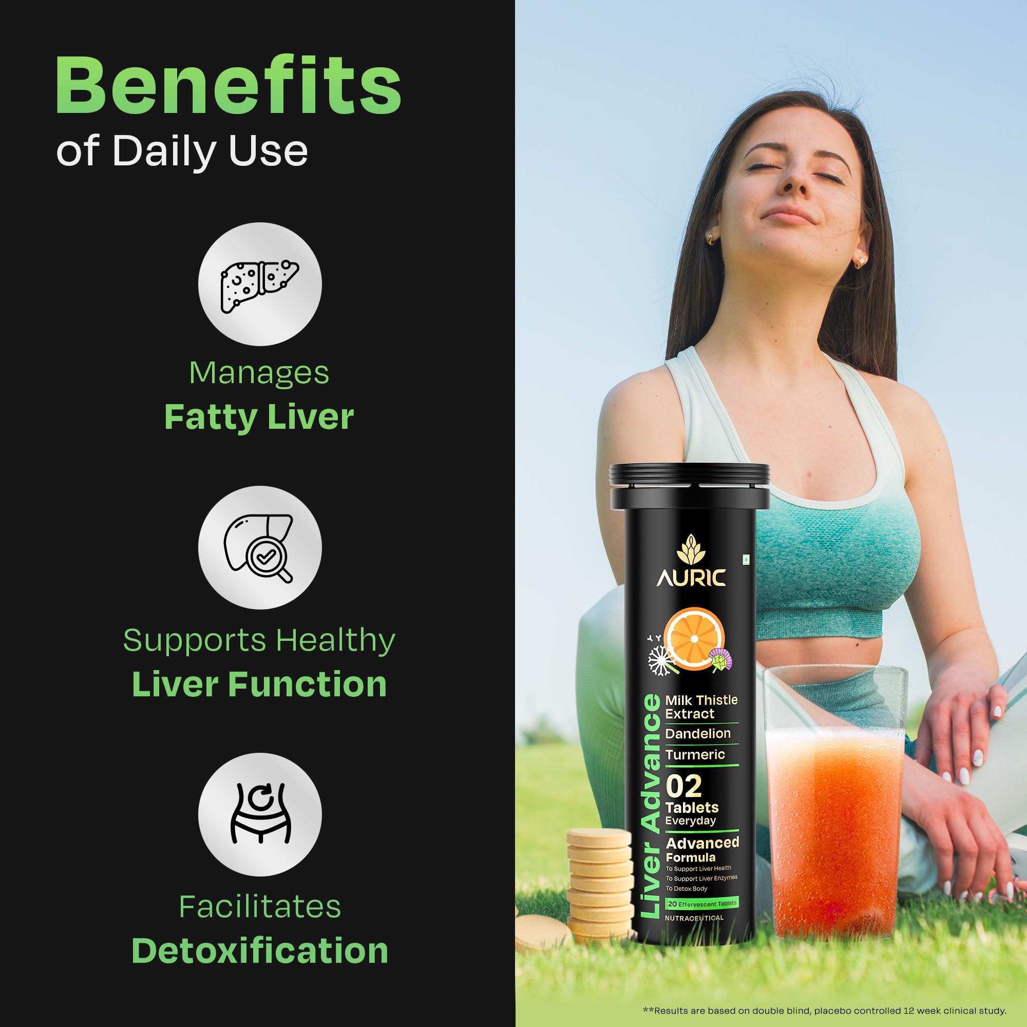 Auric Liver Advance Effervescent | 20 Tablets | Ayurveda Liver formulation | Clinically Researched with No Artificial colours or Sweeteners 1