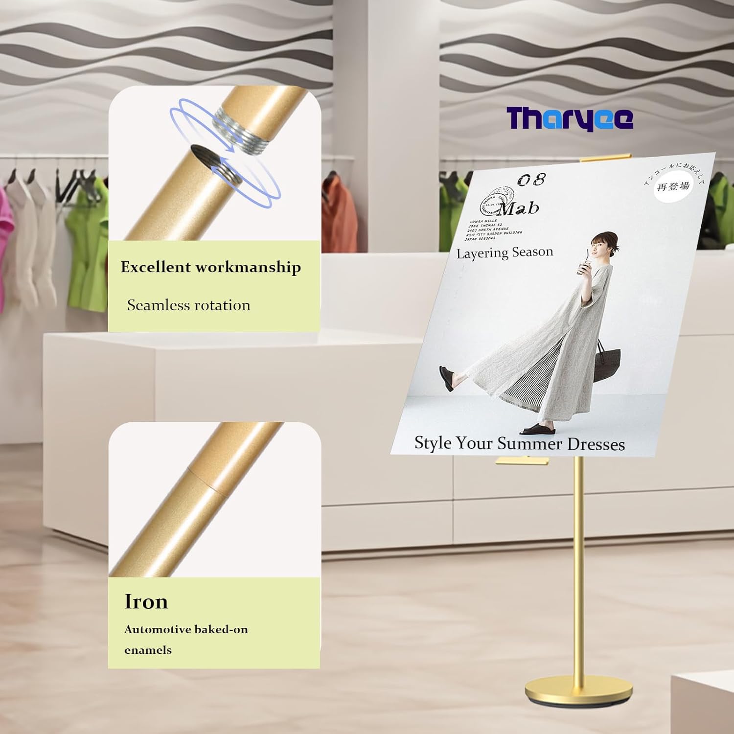 Display Stand Sign Holder, Heavy Duty Multi-angle Adjustable Metal Painting Easel Stand Height Up to 63 Inches Poster Stand with Round Base Fit Wedding,Restaurant or Business (Golden)