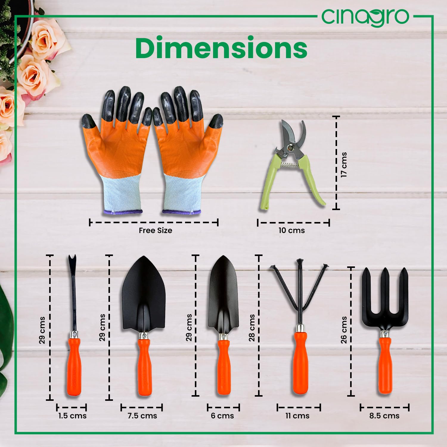 Cinagro Garden Tools Kit Set of 7, Weeder, 2 Trowels, Hand Fork, Cultivator 2