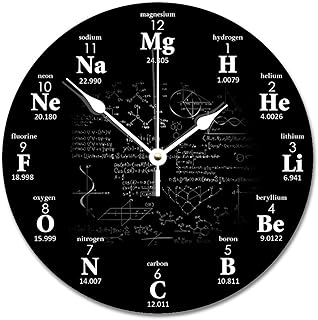 ArogGeld Chemical Formulas Clock Periodic Table of Elements Chemistry 12 Inch Wooden Wall Clocks Battery Operated Silent Non-Ticking Farmhouse Wall Decor for Bedroom Living Room