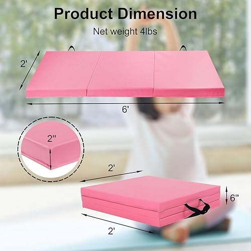 Miniatura 5 de Betterland Colchonetas plegables de gimnasia de 6810 pies, esterilla de gimnasia aeróbica con asas de transporte, alfombrilla de piel sintética para