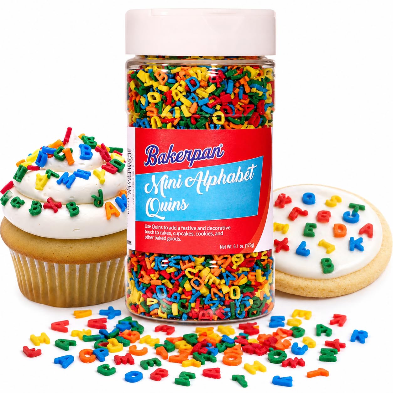 Bakerpan Edible Quins Alphabet Sprinkles for Cake Decorating - 6.1 Ounces