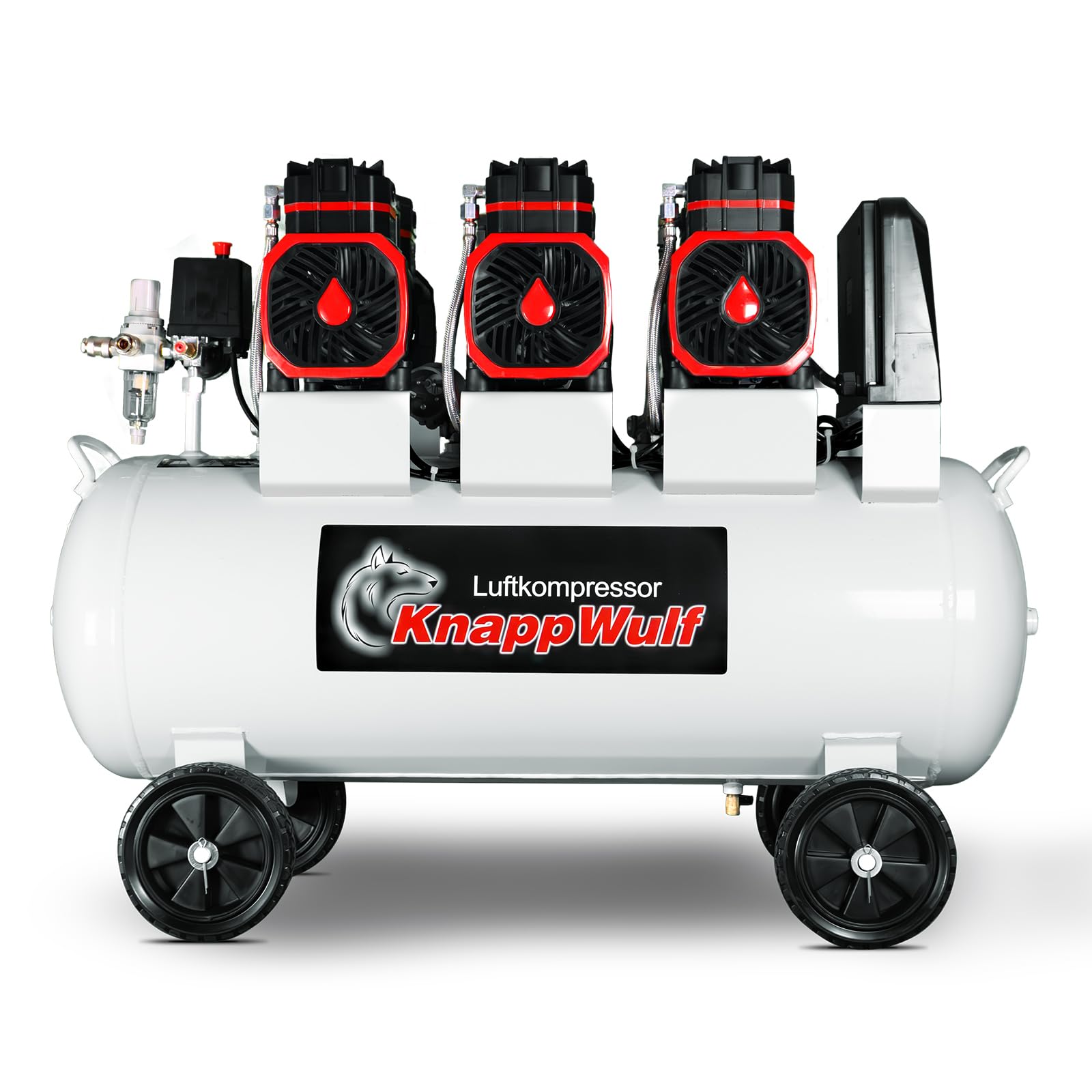 KnappWulf compresor susurrante compresor de aire KW6200, compresor de aire comprimido, tanque 100L, 4500W, 69dB, presión de funcionamiento de 10 bar, paso de aire 768/min, con separador de agua