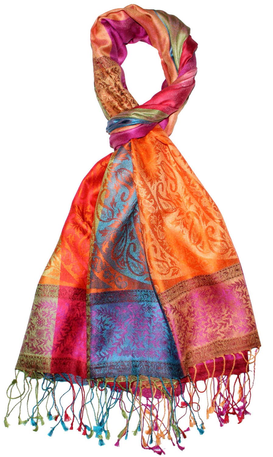 Lorenzo Cana Pashmina Schal Schaltuch jacquard gewebt 100% Seide Paisley Muster Seidenschal Seidentuch Seidenpashmina mehrfarbig 70 x 190 cm