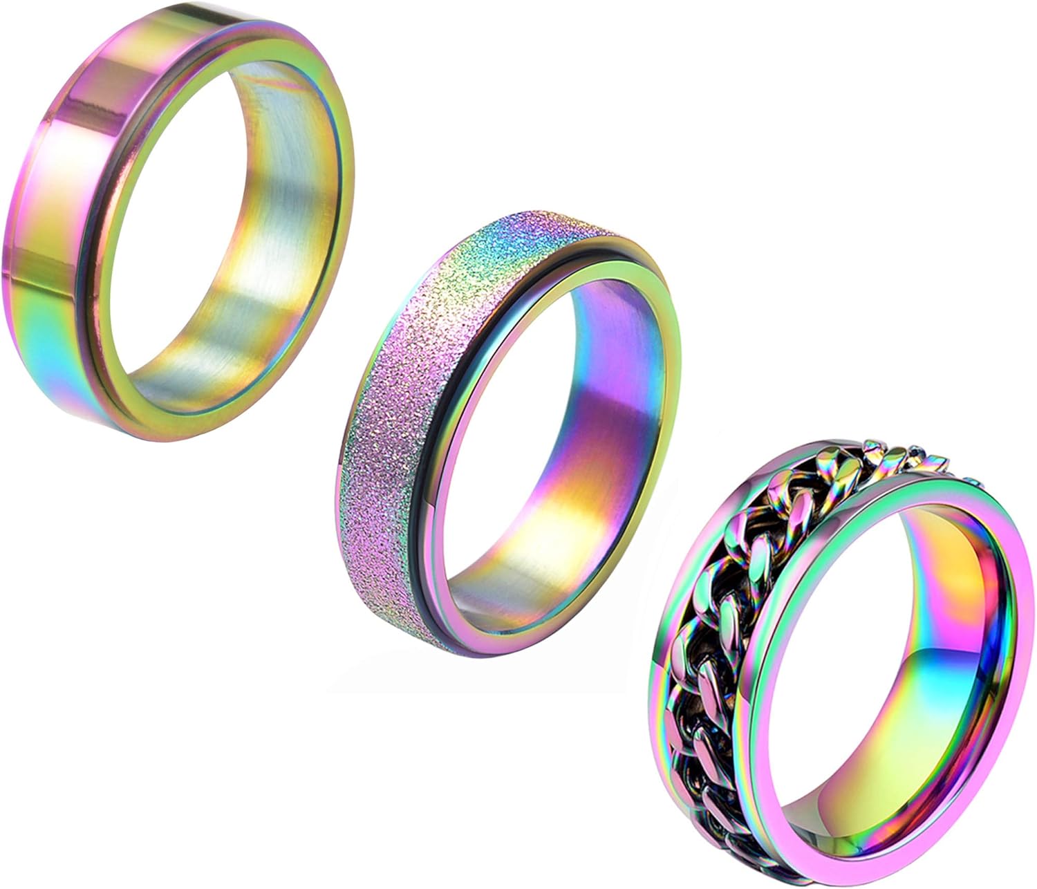 3Pcs Stainless Steel Fidget Spinner Ring for Women Men Wedding Band Rings Set Anxiety Stress Relieving