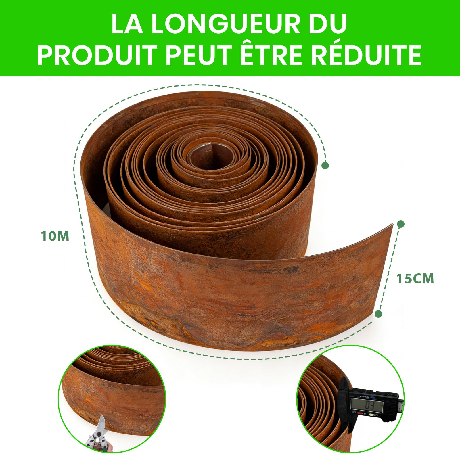 Bordure de pelouse, Acier Corten Flexible，10m x 14cm