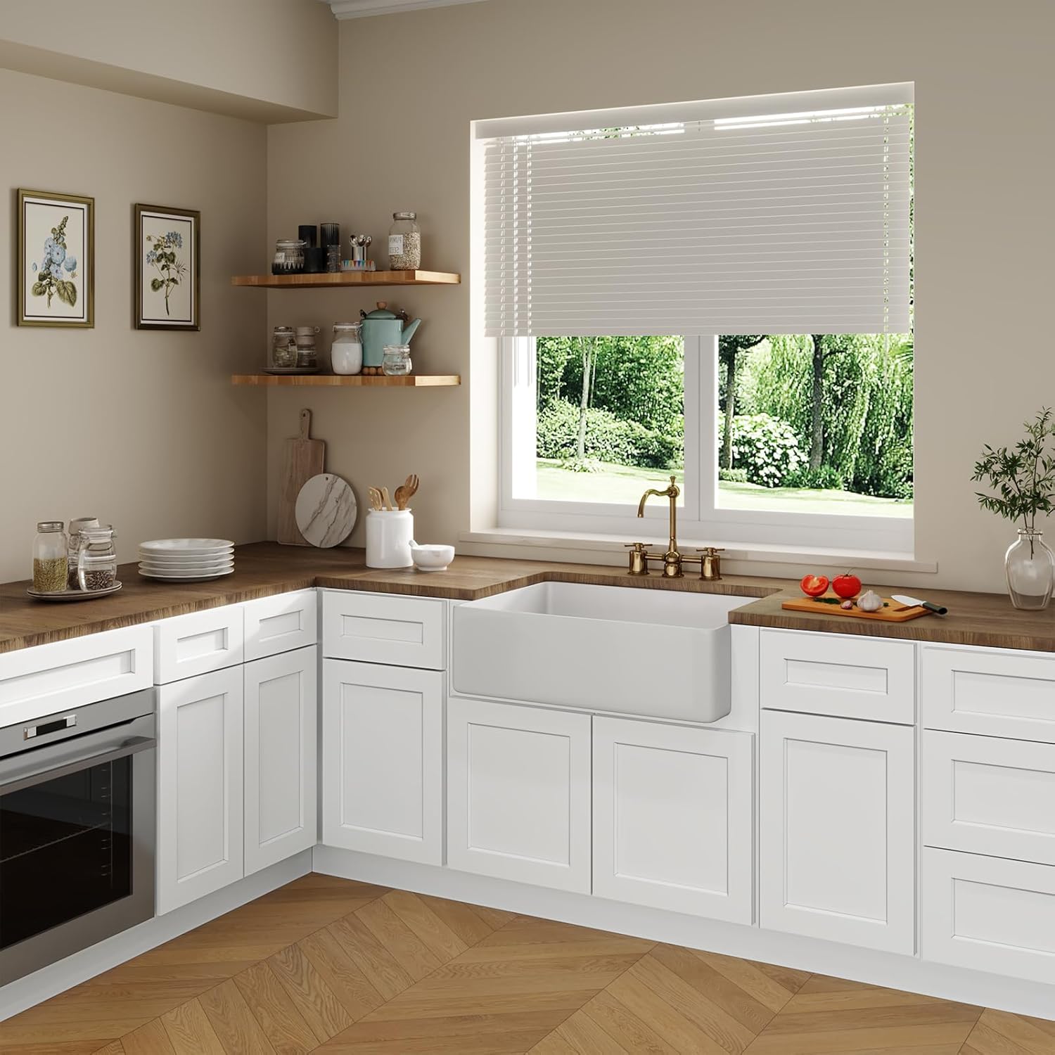 ROOMTEC 33" Kitchen Farmhouse Sink Base Cabinet, Large Capacity Under Sink Storage Cabinet with Soft-Close Doors, Sink Base Cabinet for Farmhouse Sink Single Bowl in Kitchen, Bathroom, and Laundry