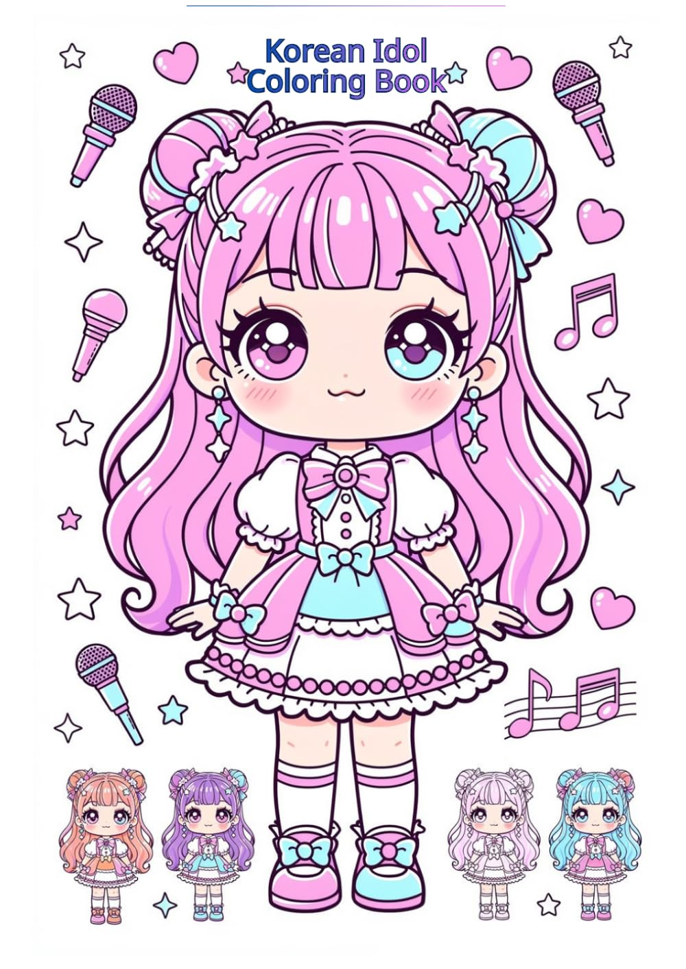 Korean Idol Coloring Book for Kids Ages 4–8: Cute K-Pop Style Girls, Fun and Easy Coloring Pages for Relaxation and Creativity