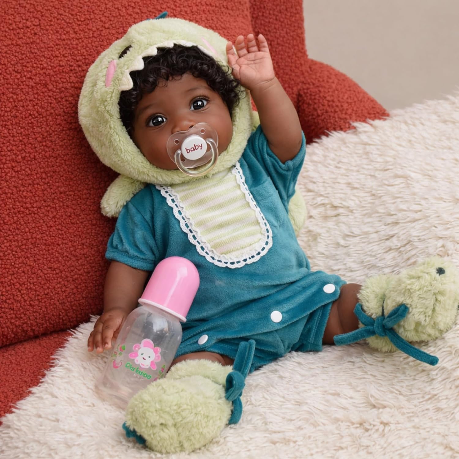 Halloscume 1 Pack 18inch Realistic Reborn Baby Dolls, Lifelike Reborn Baby Dolls, Silicone Soft Real Life Girls with Accessories and Gift Box, Gift for 3+ Year Old Kids, Collection (Dino Tomboy)