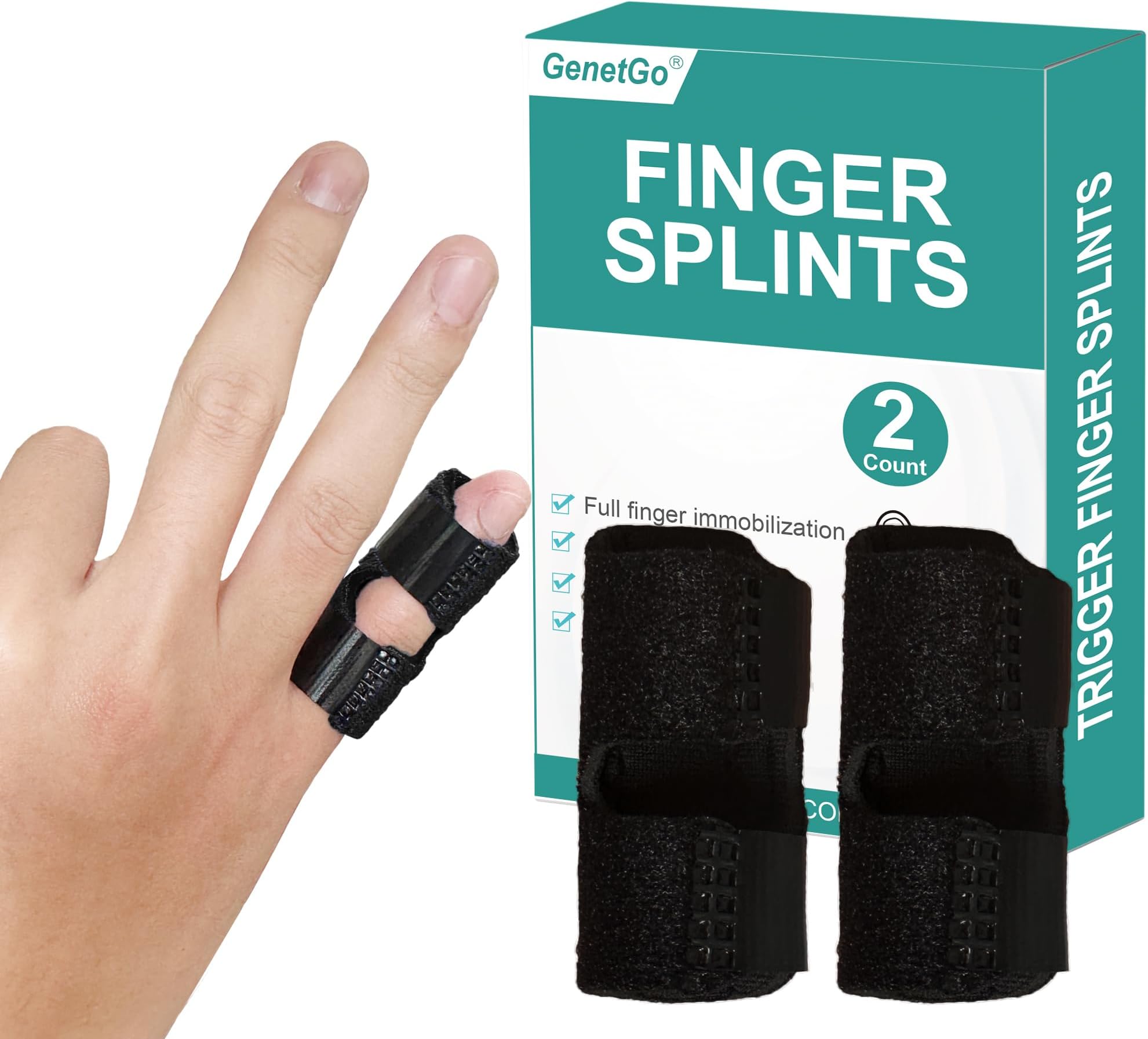 GenetGo Small Trigger Finger Splint - 2 Pack Pinkie Finger Brace for Broken F...