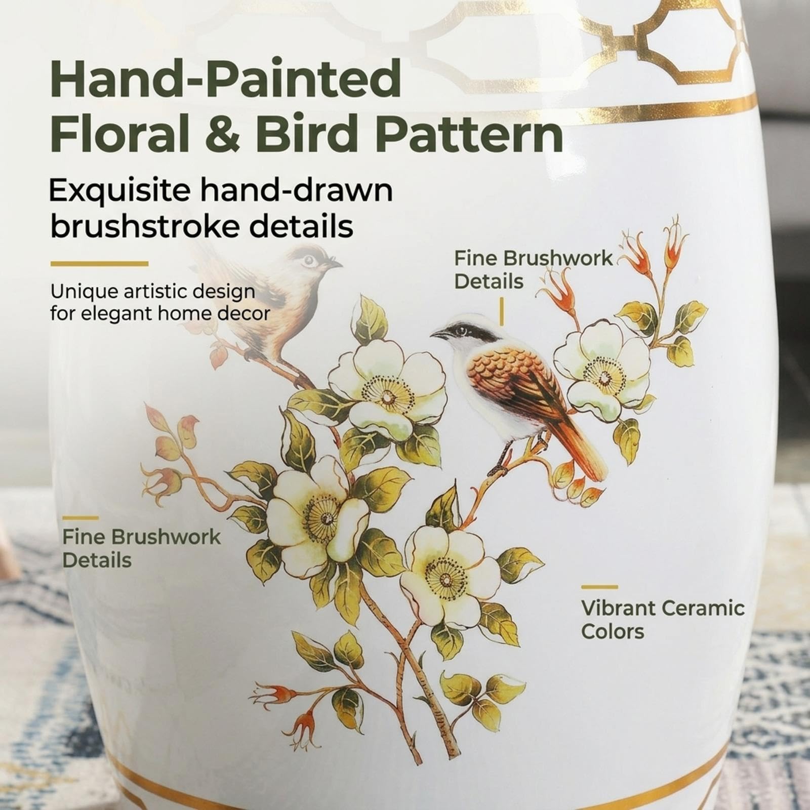 Sgabello da Giardino in Ceramica,Sgabello a Tamburo in Ceramica Smaltata | Piedini Antiscivolo,Superficie Superiore Piatta e Stabile,per Soggiorni Camere da Letto Cortili.